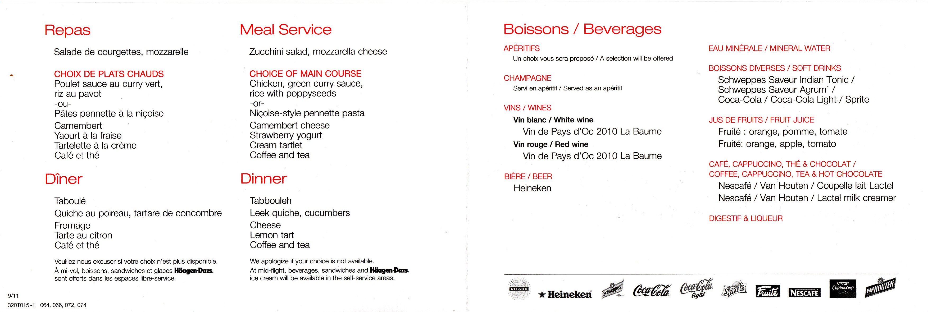 menu air france meals